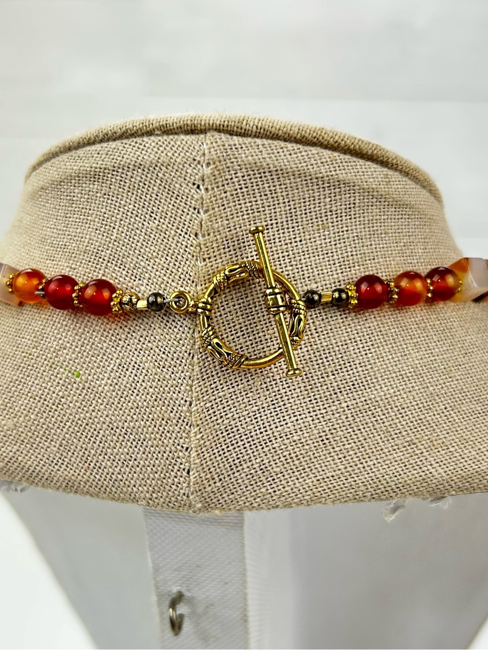 Handcrafted Carnelian Agate Red & Orange Beaded Necklace - Picture 3 of 6